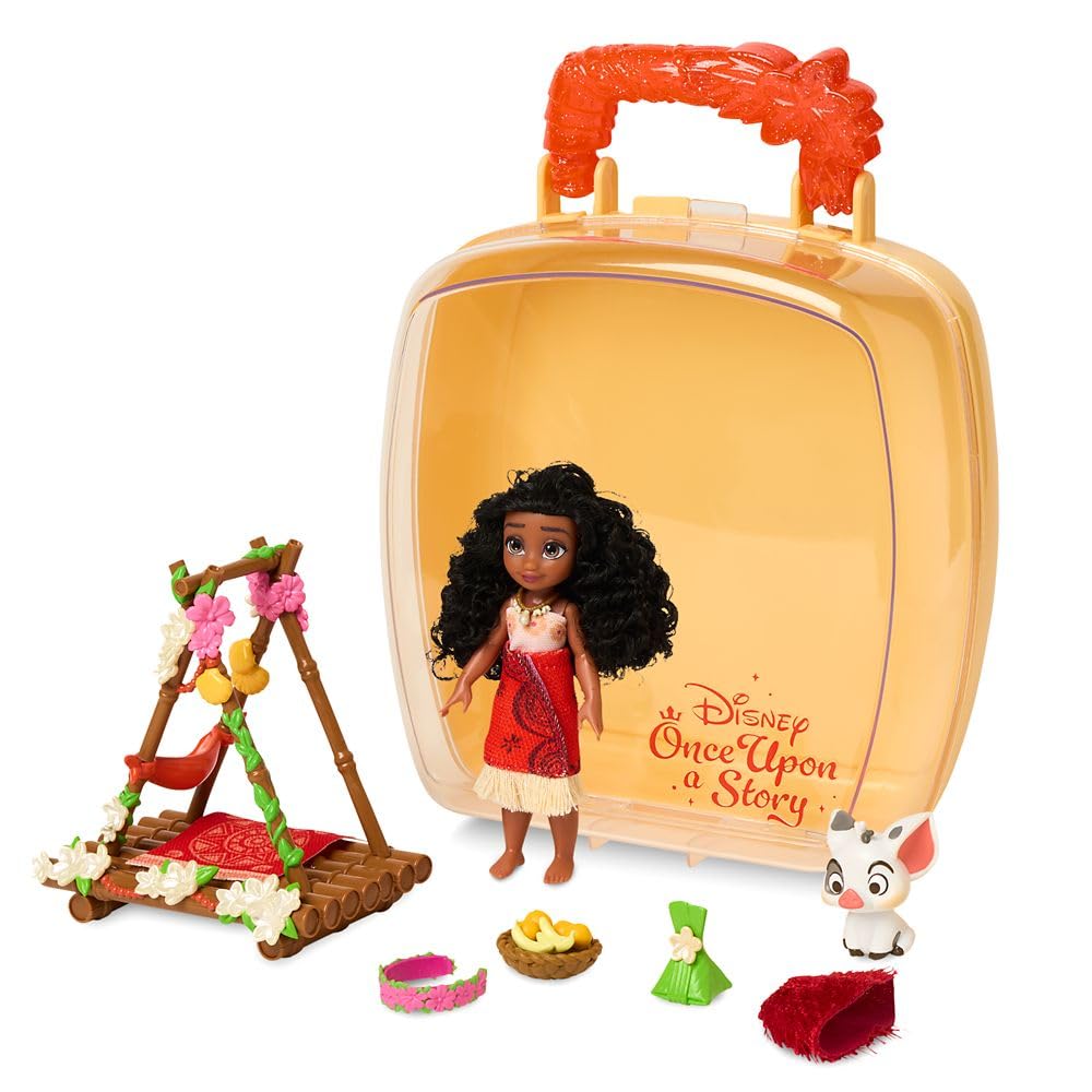 Disney Store Official Princess Moana Once Upon a Story Mini Doll Playset, 5 Inch Princess Dolls, Girl Toys, Princess Toys for Girls, 4 Year Old Girl Birthday Gifts