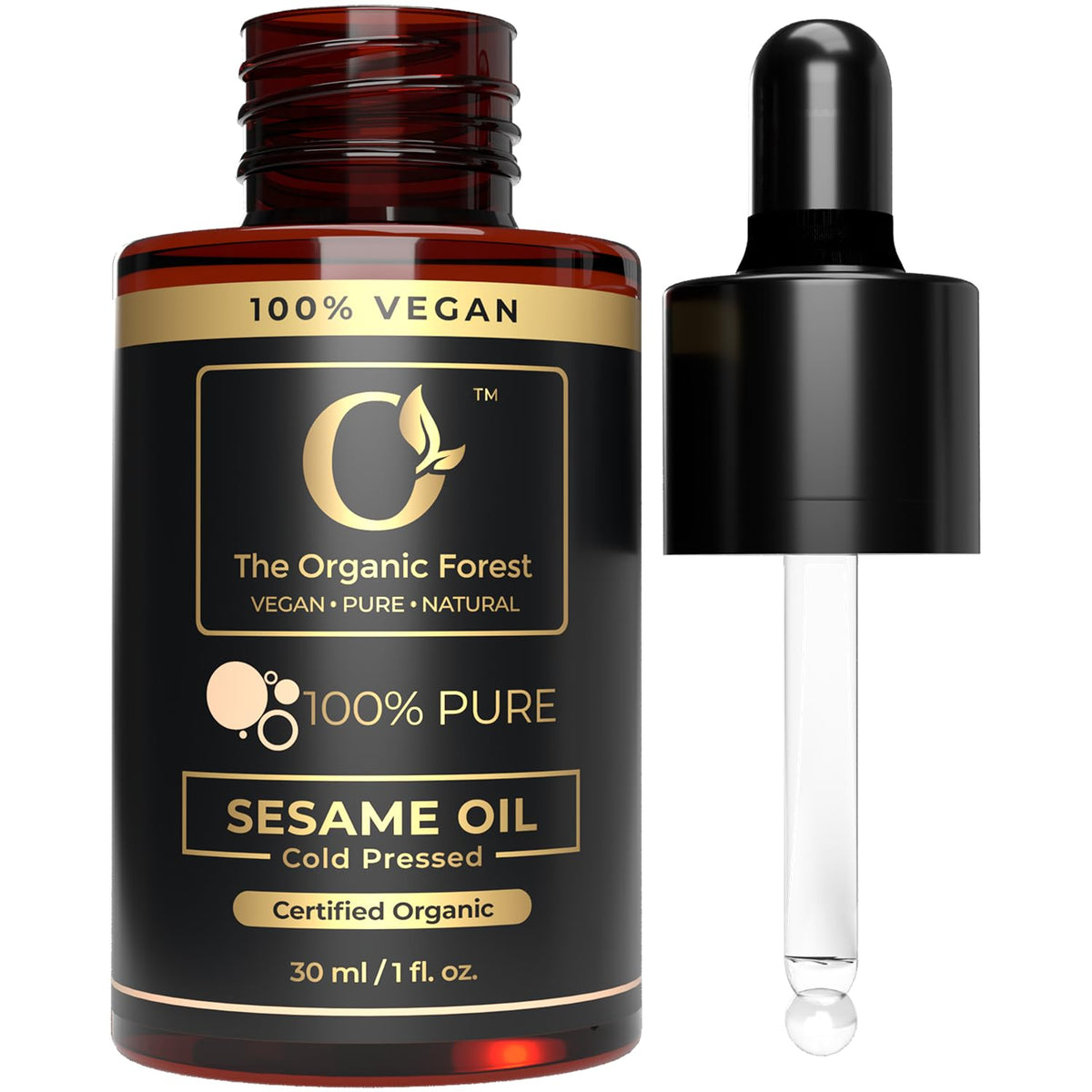 Premium Organic Sesame Oil - Cold Pressed Sesame Seed Oil for Skin & Hair - Nutrient-Rich Sesame Seeds Organic - Natural & Pure - Non-GMO, Vegan, Cruelty-Free, Hexane-Free - 1 fl oz