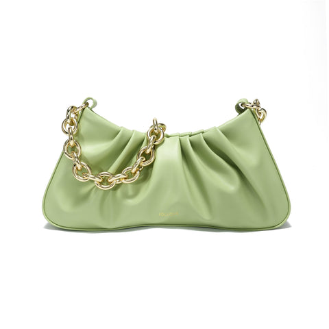 JOLLQUE Shoulder Bag for Women,Small Leather Handbag Purse,Gold Chain Clutch (Green)