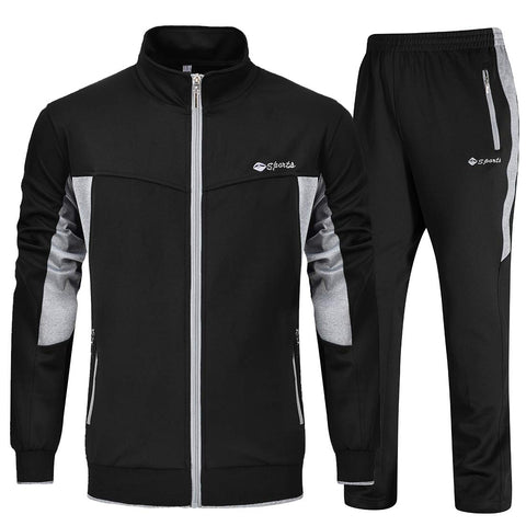 YSENTO Men's Sets Outfits 2 Piece Tracksuits Sweatsuits Athletic Running Track Suits Zipper Pockets Black 3XL