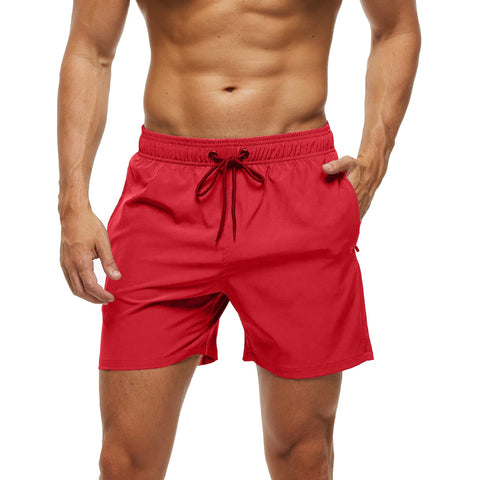 Mens Swimming Trunks Swim Shorts Gym Athletic Workout Running Sports Golf Lounge Clothes Casual Summer Beach, Red, Medium