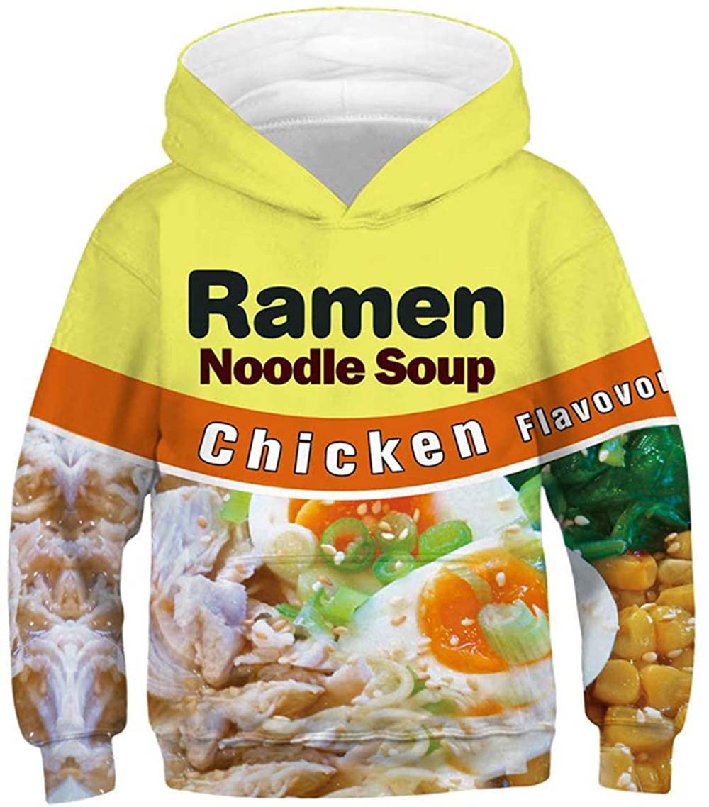 3D Print Ramen Chicken Noodle Soup Cool Pullover Boys Hoodies Funny Sweatshirt Novelty Clothes for Kids Girls R-C M 8-11 Years