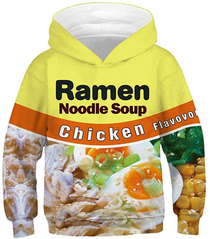 3D Print Ramen Chicken Noodle Soup Cool Pullover Boys Hoodies Funny Sweatshirt Novelty Clothes for Kids Girls R-C M 8-11 Years