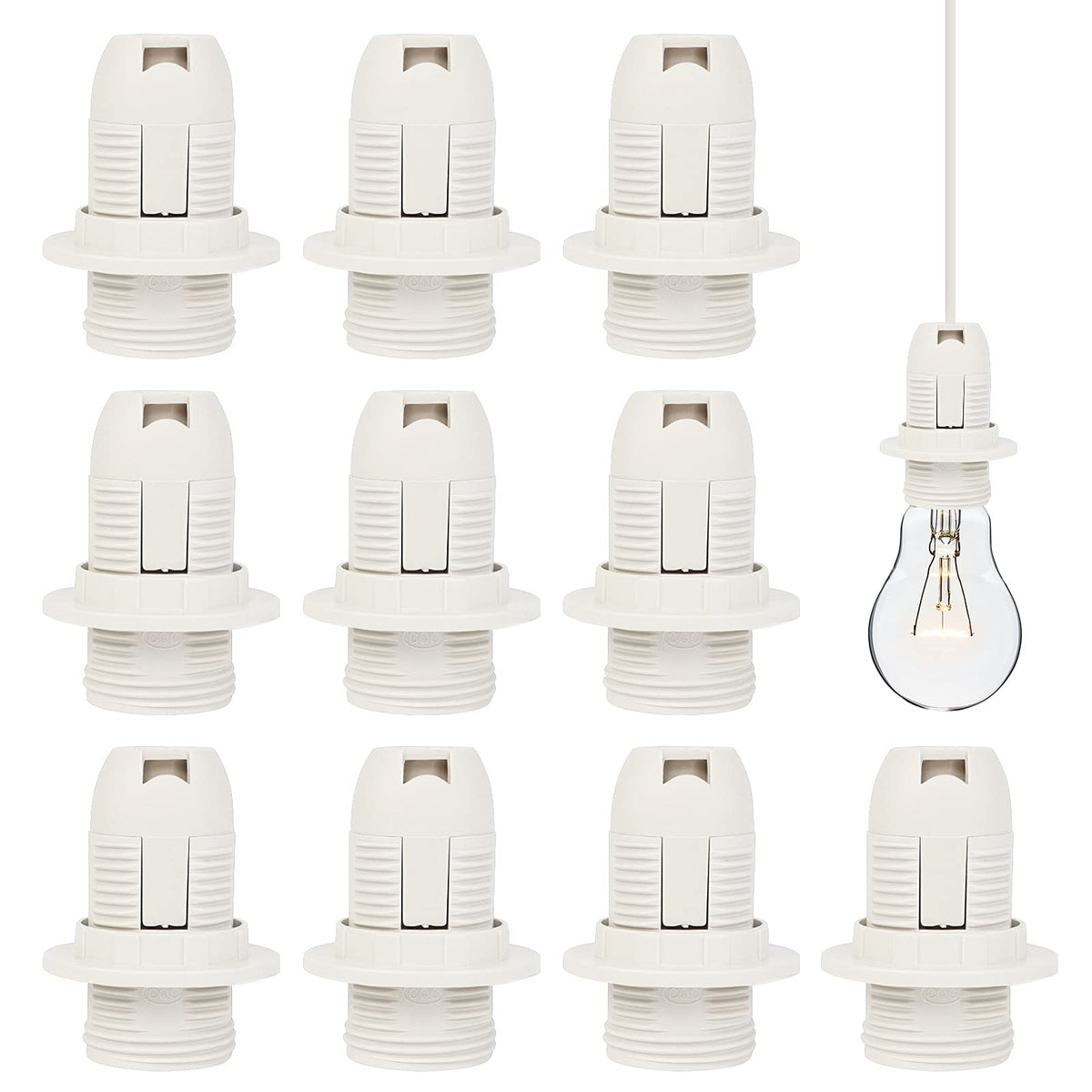 10 PCS E14 Lamp Holder Edison Screw Lamp Holder Small E14 Socket Lamp Holder Insulating Plastic Shell Light Bulb Socket 250V 2A High Conductivity E14 Pendant Socket & Replacement Ring (White)
