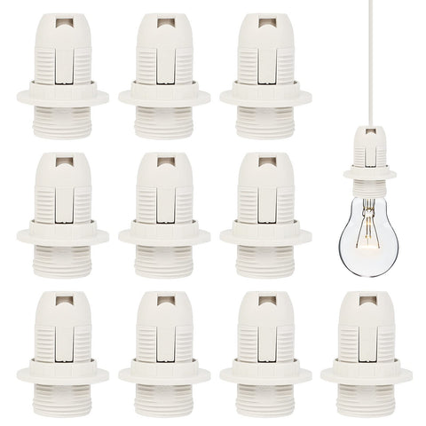 10 PCS E14 Lamp Holder Edison Screw Lamp Holder Small E14 Socket Lamp Holder Insulating Plastic Shell Light Bulb Socket 250V 2A High Conductivity E14 Pendant Socket & Replacement Ring (White)