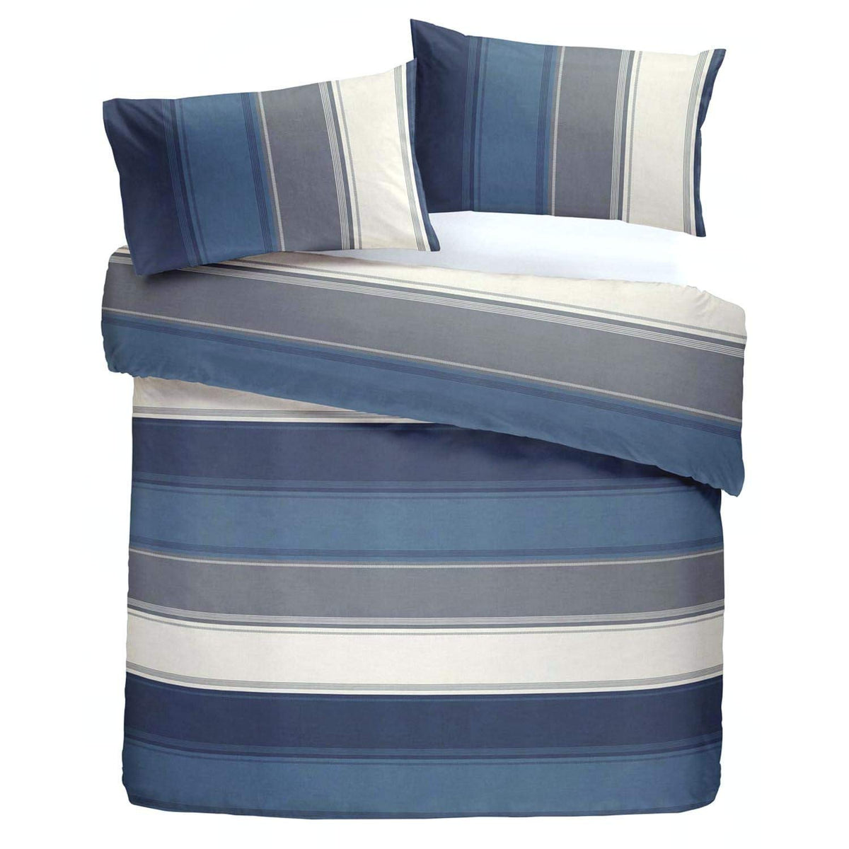 Fusion - Betley - Classic Wide Stripe Duvet Cover Set - Blue - King Bed Size