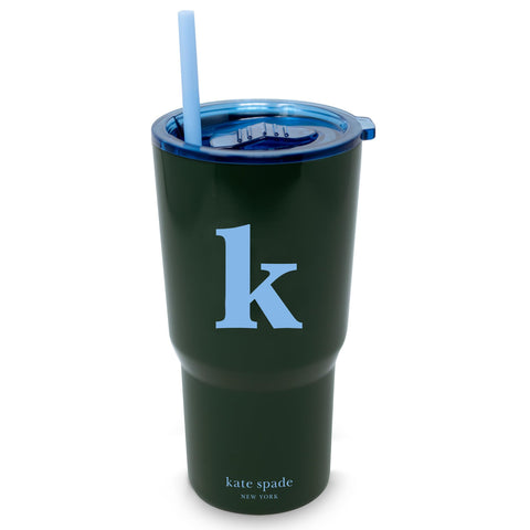 kate spade new york 20 Ounce Insulated Initial Tumbler for Cold and Hot Drinks with Reusable Straw, Stainless Steel Travel Cup with Slide Top Lid (K)
