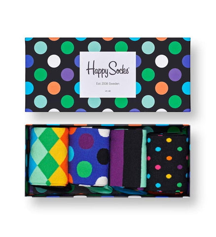 Happy Socks 4-Pack Black Week Big Dot Gift Set for Men and Women, Black, Size 41-46
