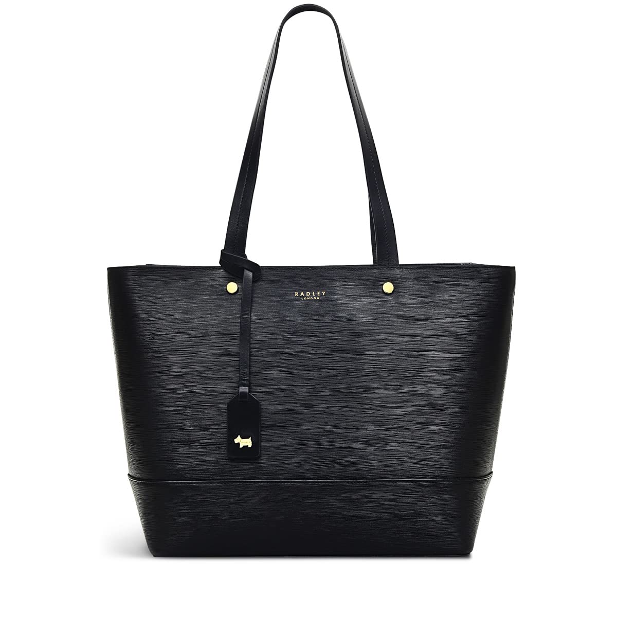 RADLEY London Isabella Road Medium Ziptop Tote Handbag for Women, Made from Black Bark-textured Leather, Handbag with Flat Leather Twin Shoulder Straps, Tote Bag with Internal Zip & Slip Pockets