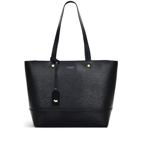 RADLEY London Isabella Road Medium Ziptop Tote Handbag for Women, Made from Black Bark-textured Leather, Handbag with Flat Leather Twin Shoulder Straps, Tote Bag with Internal Zip & Slip Pockets