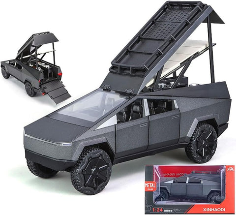 EROCK 1:24 Camping RV car Model Toys, Pickup Trailer Toy ? Pickup Truck Model with Sound and Light Function, Suitable Gifts, Decorations, Collectibles (Camping RV Gray)