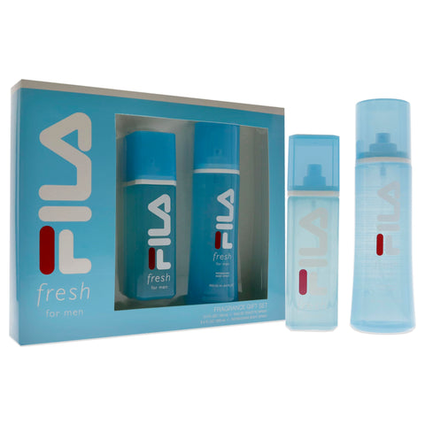 FILA Fresh Gift Set for Men - Cool, Clean, Refreshing - A Modern Classic Fragrance - Includes Eau De Toilette And Body Spray For Him - Trendy, Streamlined, Portable Blue Bottle Designs - 2 Pc