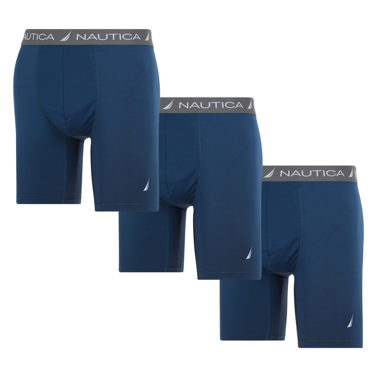 Nautica 3-Pack Mens Base Layer Short, Breathable Performance Compression Shorts Men, Biker Shorts Thigh Chafing Prevention (Small, Navy)