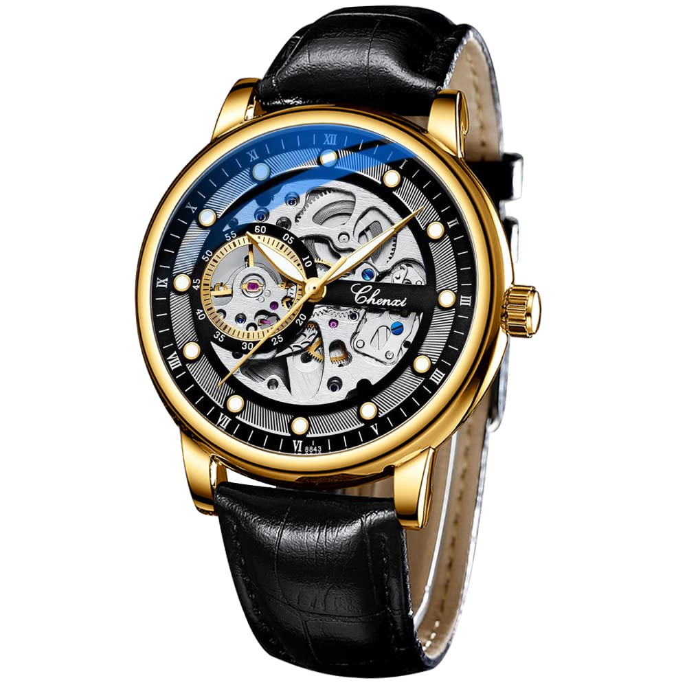 Tiong Mechanical Watch Automatic Tourbillon Skeleton Leather Waterproof Watch, Men's Mechanical Waterproof Luminous Automatic Watch