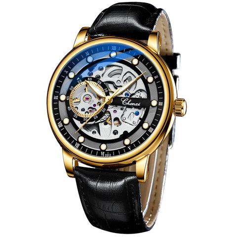Tiong Mechanical Watch Automatic Tourbillon Skeleton Leather Waterproof Watch, Men's Mechanical Waterproof Luminous Automatic Watch