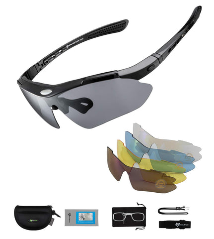 ROCKBROS Polarized Cycling Sunglasses for Men Women Sports Sunglasses UV Protection Cycling Glasses with 5 Interchangeable Lenses Bike Goggles TR90 Unbreakable Frame