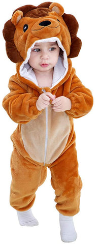 maxToonrain Baby Lion Costume Romper Toddler Boys & Girls Role-Playing Outfit with Zipper Hooded Flannel Lion Onesie Pajamas (0-6 Months)