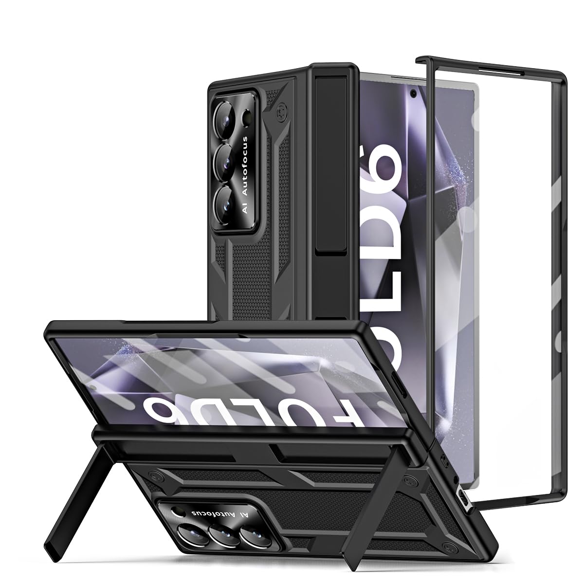 XIMAND for Samsung Galaxy Z Fold 6 Armor Protect Case,Bulit-in[Double Kickstand] [Screen & Lens Protection] [Hinge Protection] Heavy Shockproof & Military Full Body Drop Fall Protection.(Black)