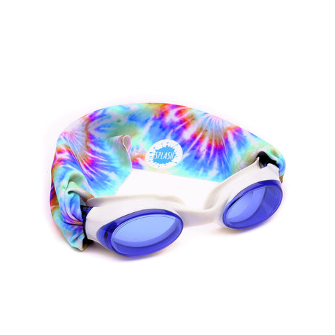 Splash Place SWIM GOGGLES with Fabric Strap - TIE DYE | Adult & Kids Swim Goggles - Won't Pull Your Hair - High Visibility Anti-Fog Lenses - Tie Dye Goggles for Swimming