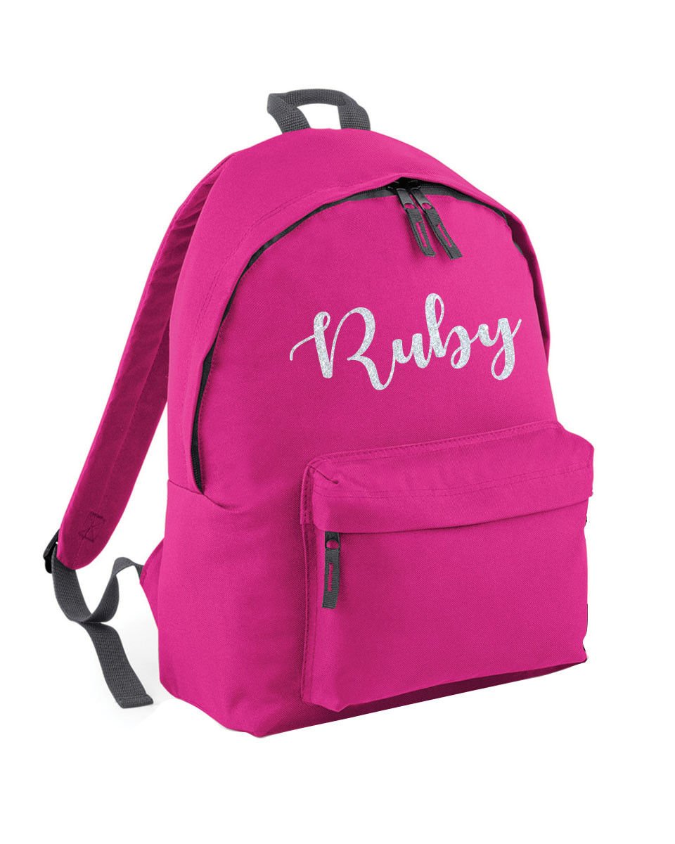 FunkyShirt Personalised Girlie Backpack - School Bag For Girls - Childs Name - Glitter Print - School Bag