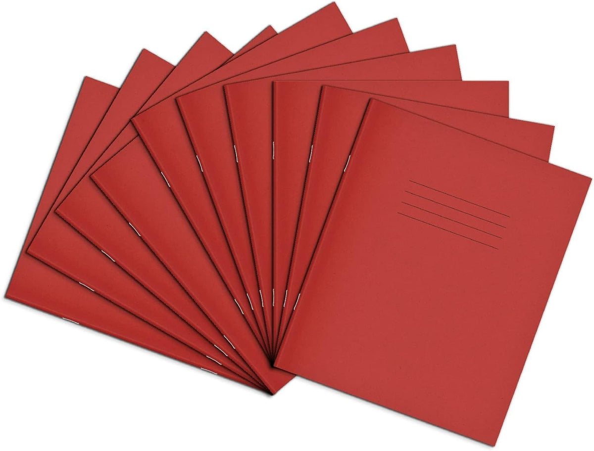 Rhino 8 x 6.5 Exercise Books, 48 Page / 12mm Lined Paper Notebook, 10 Pack, Writing Book, Office & School Stationery Supplies, Red