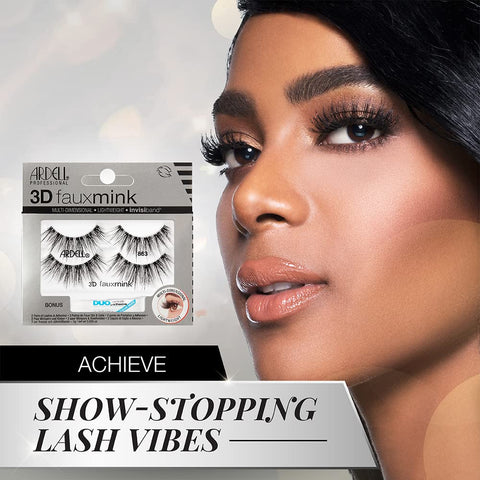 Ardell 3D Faux Mink 863 Lashes + 1 gram DUO Pipette, 2 Pairs