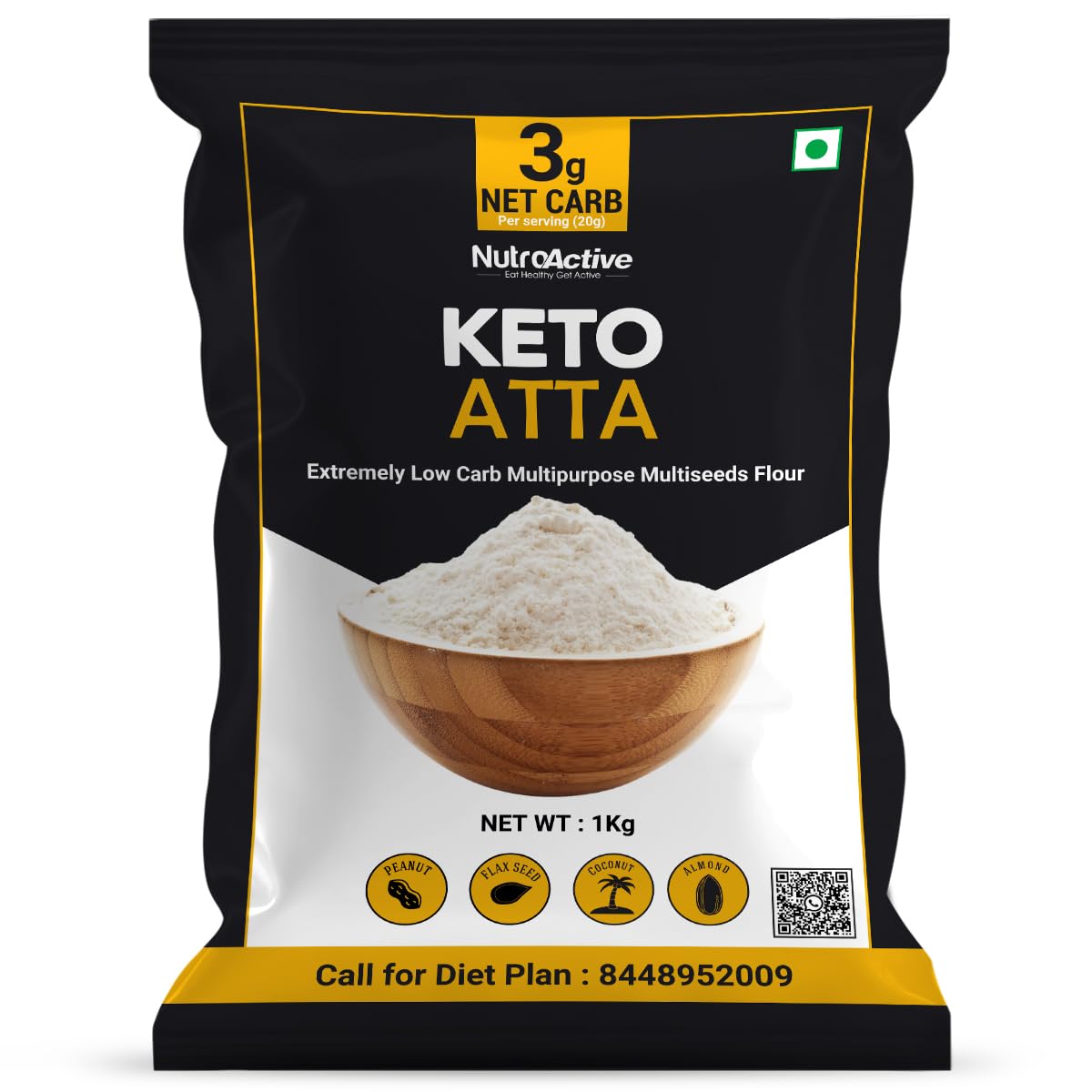 NutroActive Keto Atta (1g Net Carb Per Roti ) Extremely Low Carb Flour - 1kg
