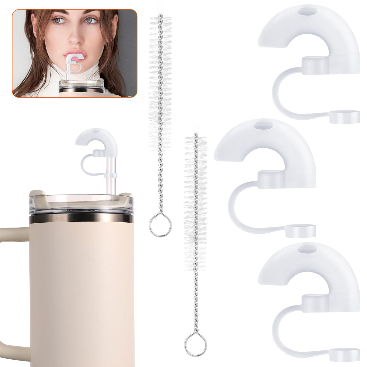 3pcs Wrinkle Free Straw Cover, Dust-Proof Silicone Straw Anti/No Wrinkle Topper Cap, 40Â°Inclined Opening Design Reusable Straw Tips Lids for Stanley Tumbler 40oz 30oz