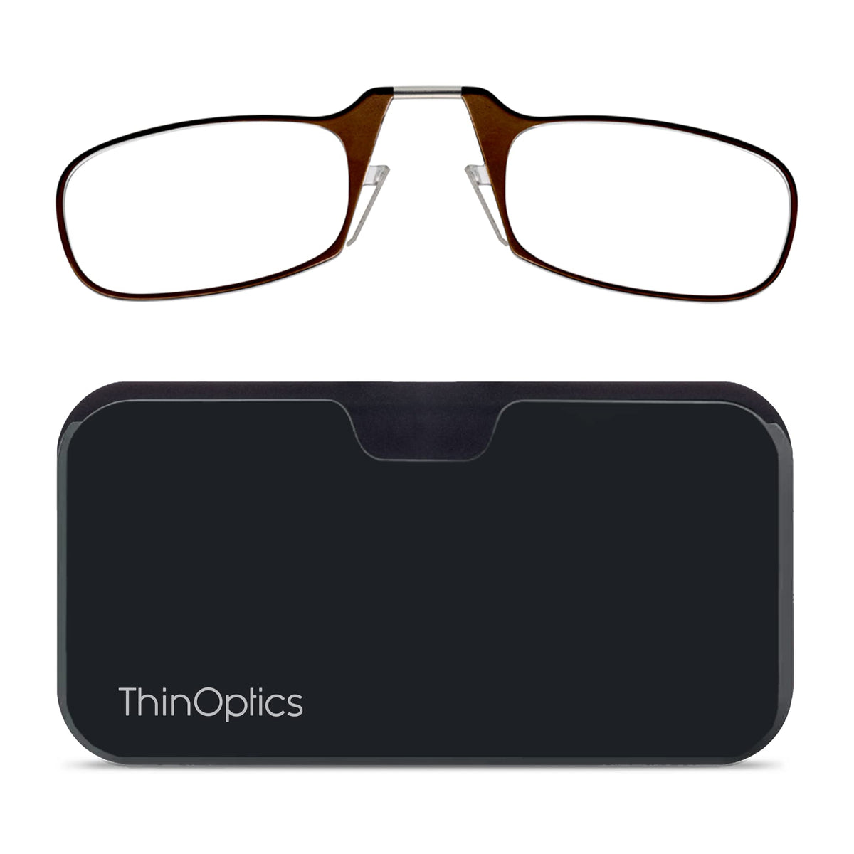 ThinOptics unisex-adult Reading Glasses + Black Universal Pod Case | Brown Frames, 1.00 Strength Readers Brown Frames / Black Case, 44 mm
