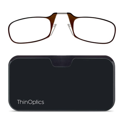 ThinOptics unisex-adult Reading Glasses + Black Universal Pod Case | Brown Frames, 1.00 Strength Readers Brown Frames / Black Case, 44 mm