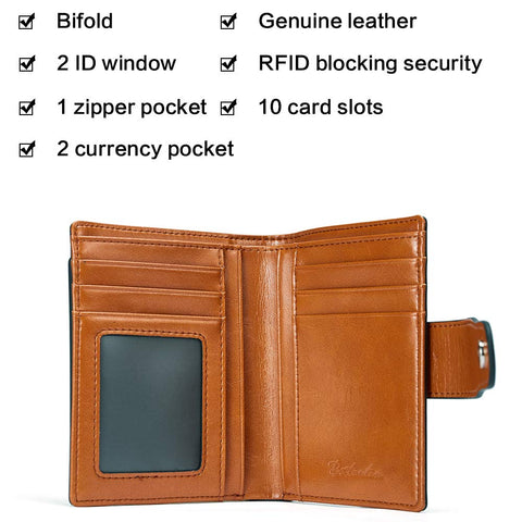 BOSTANTEN Small Purse for Women Leather Card Holder Wallet Ladies Bifold RFID Blocking Zip Coin Pocket Brown