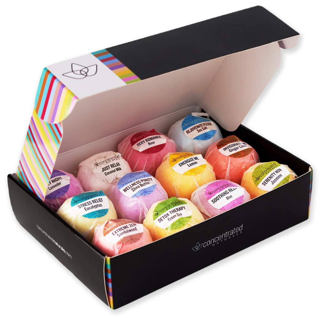 Bath Bombs for Women Relaxing Bath Bomb Gift Set All Natural Bathbombs for Woman with Essential Oil Scented Large Bulk 12 Pack Individually Wrapped Fizzy All Natural Bath Bombs
