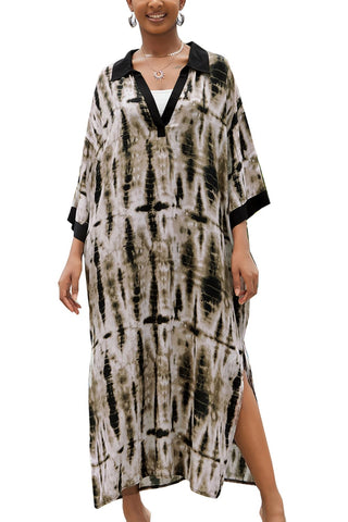 YouKD Women's Summer Boho Kaftan V-Neck Robe Beach Coverup Dress Long Kimono One Size Bathrobes