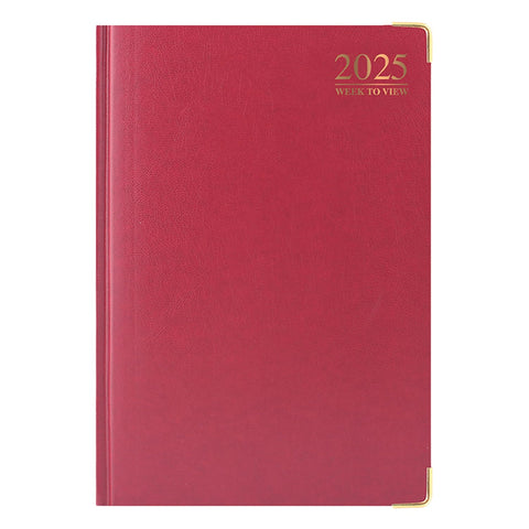 1ABOVE Premium Quality| 2025 Diary | A4 Week to View Diary| 60gsm-Paper| Hardback Gilt Edges Metal Corners for Home and Office Use (Red)