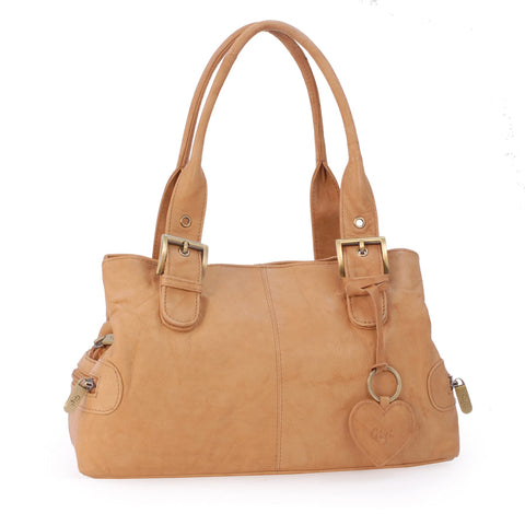 Gigi - Women's Leather Top Handle Handbag/Shoulder Bag - OTHELLO 6165 - with heart keyring charm - Cream