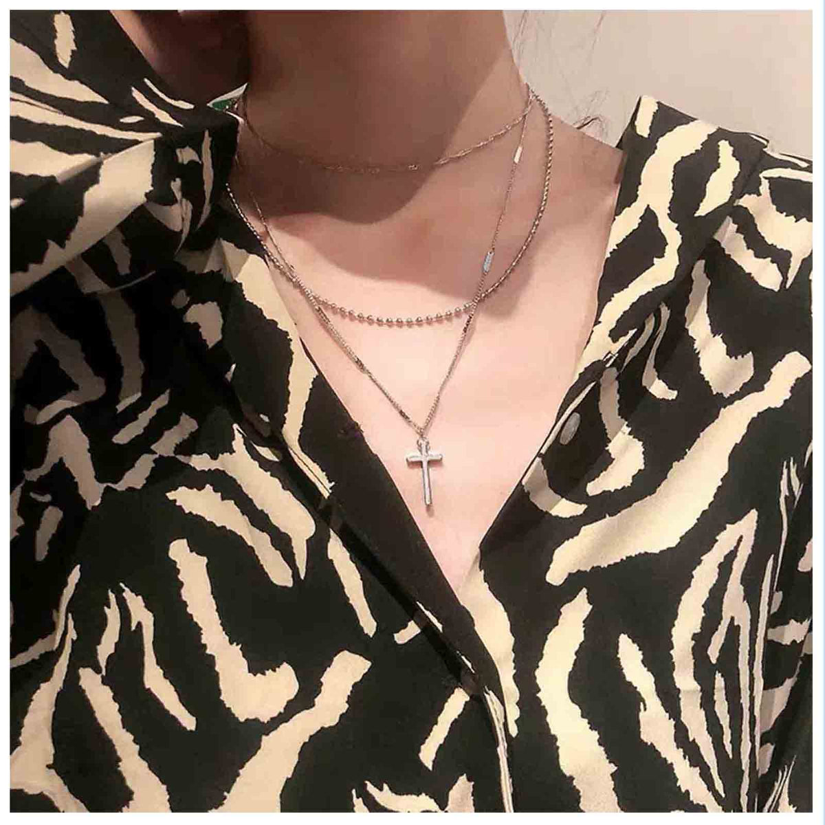 Yheakne Boho Layered Cross Necklace Choker Gold Cross Pendant Necklace Vintage Multi Layer Necklace Skinny Twist Chain Necklace Jewelry for Women and Girls Religious Gift for Her