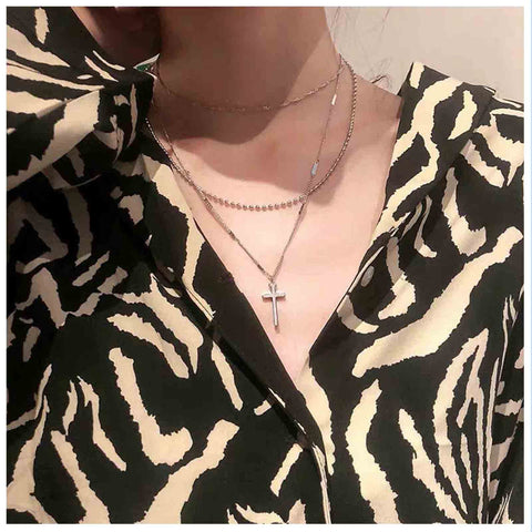 Yheakne Boho Layered Cross Necklace Choker Gold Cross Pendant Necklace Vintage Multi Layer Necklace Skinny Twist Chain Necklace Jewelry for Women and Girls Religious Gift for Her