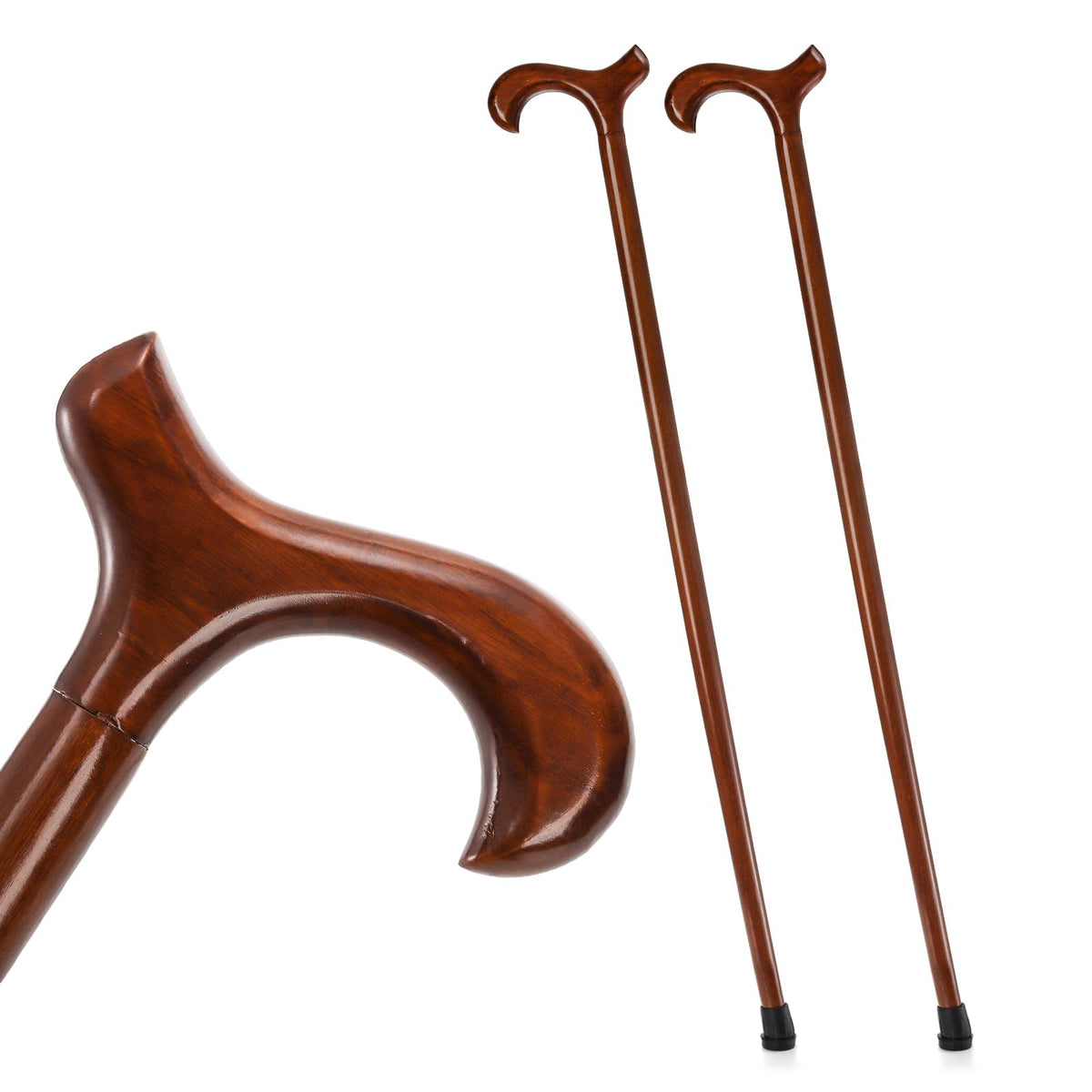 Mezchi 2 Pack Wooden Walking Canes for Men and Women, 36 Inch Natural Wood Cane, Mens Canes for Walking, Walking Sticks for Men, Seniors, Hiking