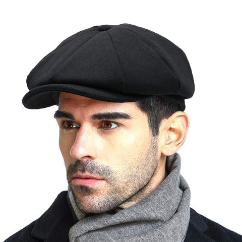 MenÃ¢â‚¬â„¢s Vintage Newsboy Gatsby Hat Blend Wool Flat Ivy Cabbie Autumn Winter Cap Boyfriend Gift (L) Black