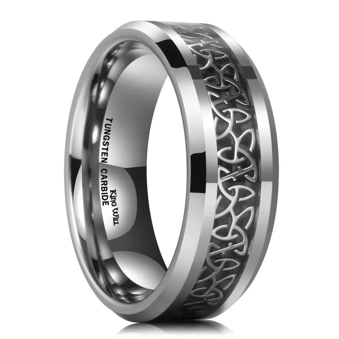 King Will Classic Tungsten Carbide Ring Inlay Celtic Knot 8mm Wedding Band for Men Engagement Ring Comfort Fit 11