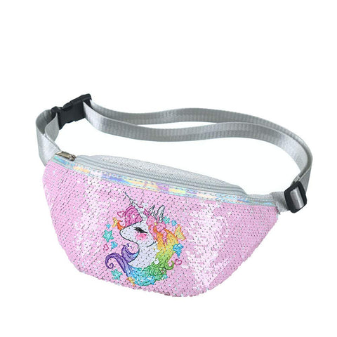 Merkts Glitter Bum Bag for Girls,Sequin Hip Pouch Waist Bag with Adjustable Belt for Children Sport Running