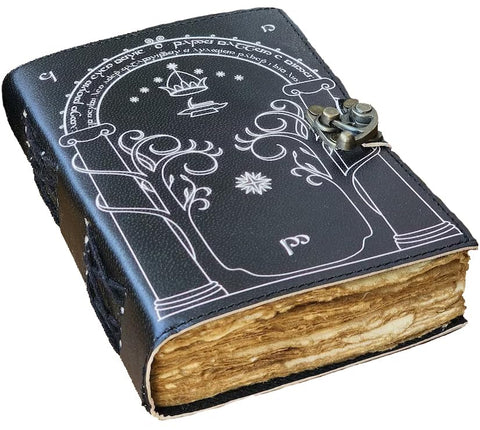 Moria Through Doors of Durin (West Gate), Jrr Tolkien Lord of the Ring Embossed Journal, Spell Book of Shadows Notebook, LOTR merchandise Hardcover & gifts decor Lotr books Brown Leather Journal