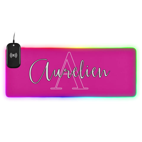 Electric Pink Custom Wireless Charging Mouse Pad for Mobile Phone Personalized Extra Large Gaming Mousepad with 13 Lighting Modes Extended Desk Mat for MacBook PC Laptop Desk Office Home Gaming