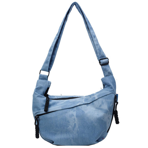 Sanxiner Crescent Bag for Women Men Canvas Crossbody Bags,Multi-Pocket Sling Bag Roomy Hobo Bags Moon Bag Slouchy Dumpling Bag (3-Denim Blue)