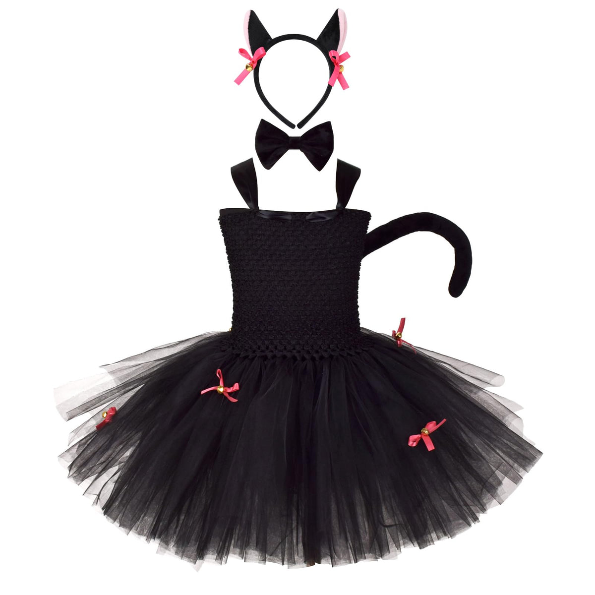 Newborn Baby Girls Cat Costume Black Cat Tutu Dress Ear Headband Bow Tie Tails Sets Toddler Kids Halloween Cosplay Dress Up 1st Birthday Outfits Infant Cosplay Party Photo Shoot Black - Cat 7-8Y