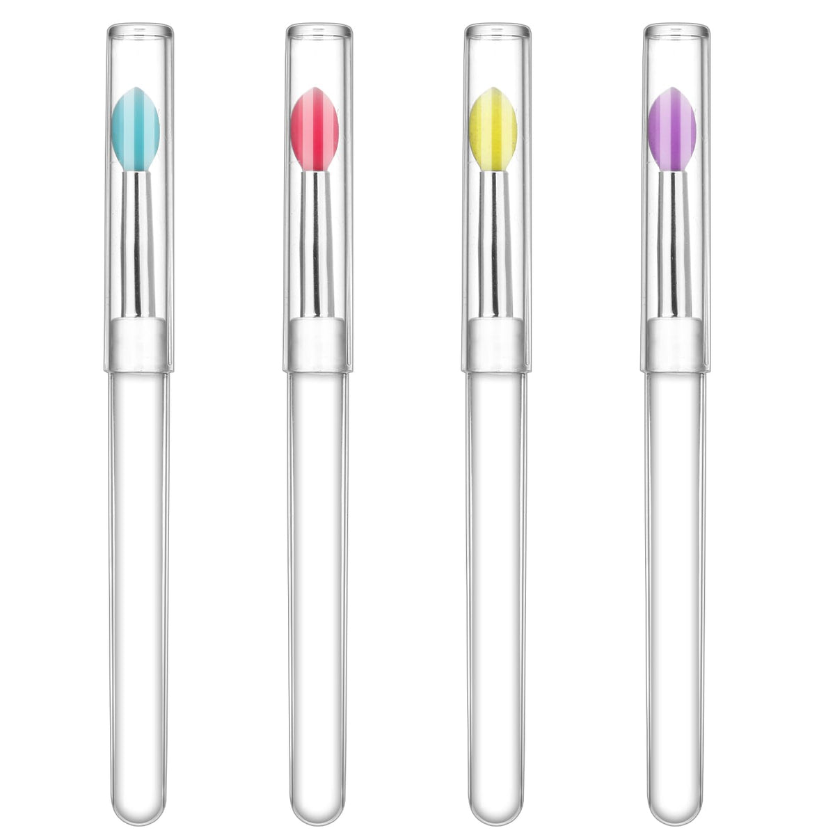 4 Pcs Silicone Lip Brush Lipstick Applicator Wands Plastic Lip Scrub Brush Reusable Lip Balm Applicator with Cap Makeup Applicator for Lipstick, Eyeshadow, Lip Gloss, Lip Balm