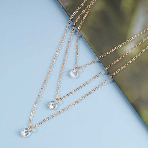 Yheakne Boho Layered Crystal Necklace Choker Gold Bezel Pendant Necklace Multi Layering Vintage Necklace Chain Cz Bridal Necklace Chain Jewelry for Women and Girls