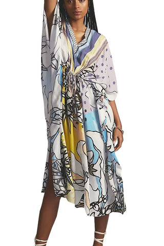 YouKD Boho Dress Print Floral Kaftan Beach Bikini Cover Up Robes Loungewear for Women