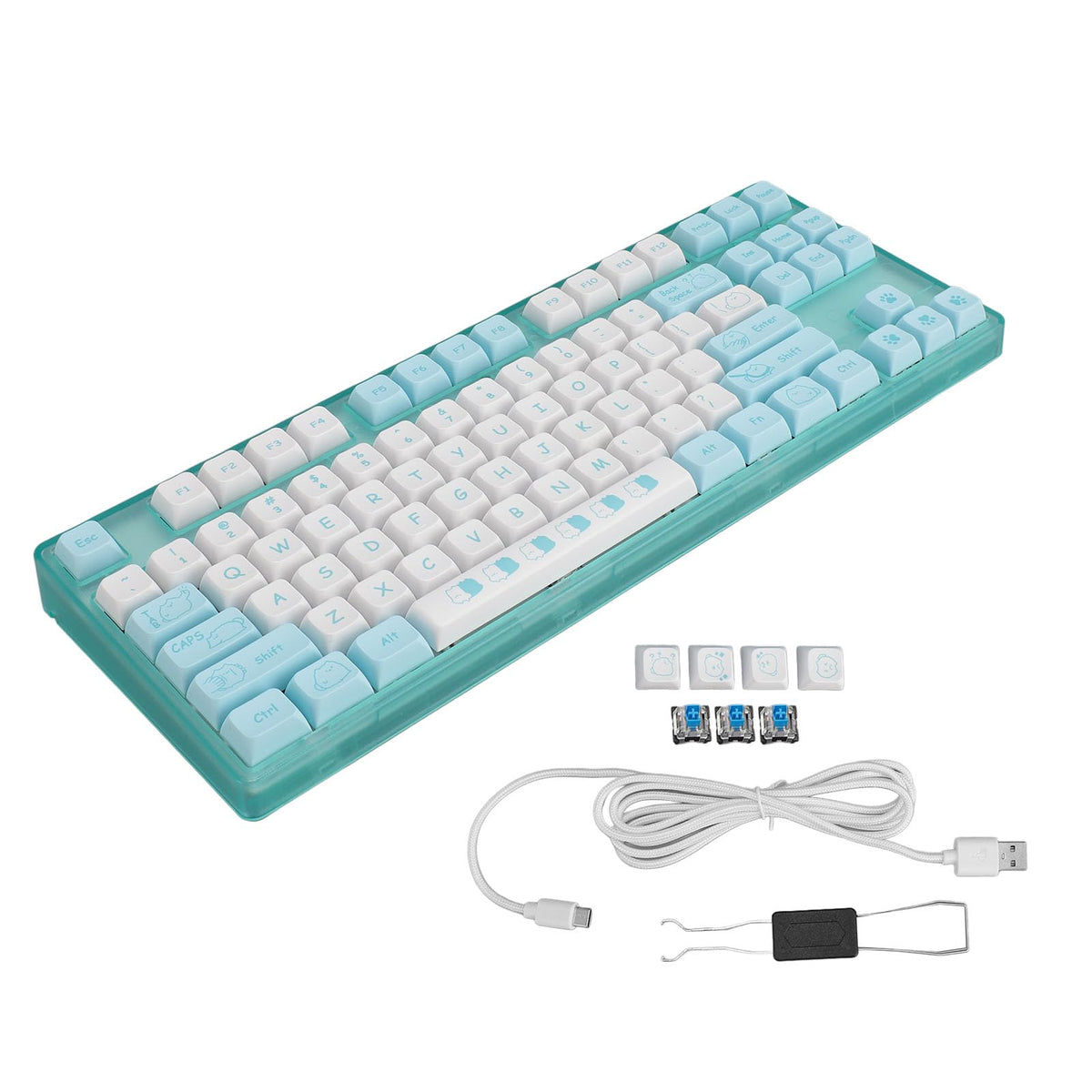 ciciglow Mechanical Gaming Keyboard, PBT Keycaps, Blue Switch, White Backlight, 20 Lighting Modes, Cute Design, Ergonomic, 87 Keys, Wired, for, for OS, for