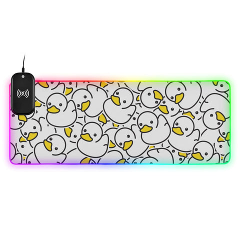 Cute Duck Wireless Charging Mouse Pad for Mobile Phone Extra Large Gaming Mousepad with 13 Lighting Modes Keyboard Mat for Office Home Gaming MacBook PC Laptop Desk